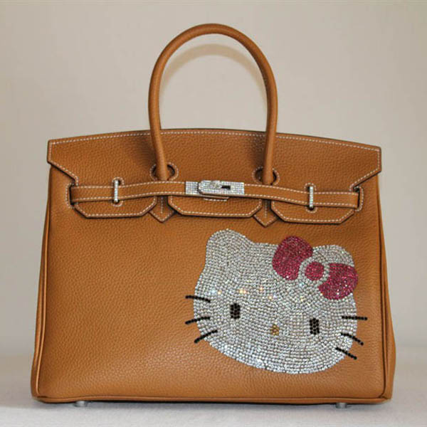 High Quality Fake Hermes Birkin Hello Kitty 35CM Togo Leather Bag Light Coffee HK0001 (7)